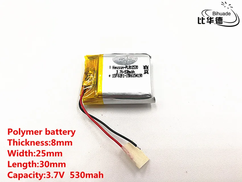 5pcs/lot Good Qulity 3.7V,530mAH,802530 Polymer lithium ion / Li-ion battery for TOY,POWER BANK,GPS,mp3,mp4