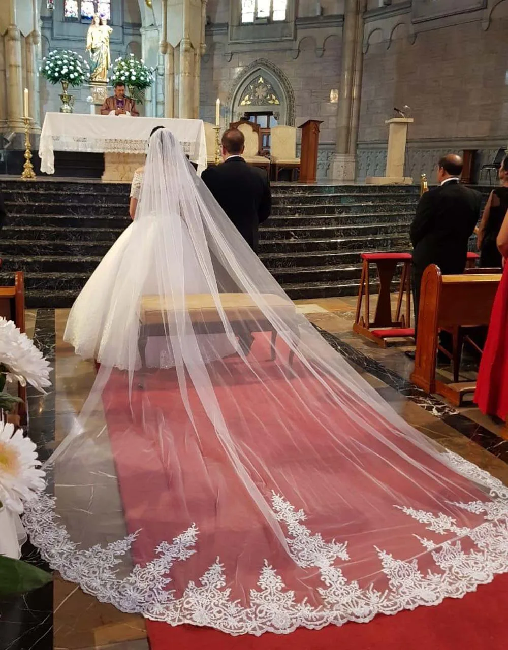 Welon-velo de novia de encaje de 4 metros de largo, alta calidad, una capa, 4 M, con peine, accesorios de boda