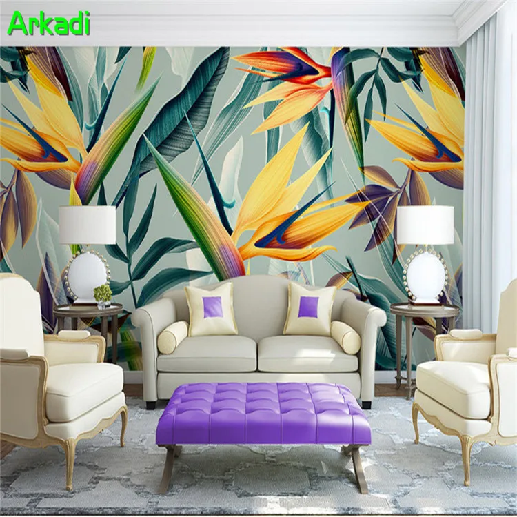 

Southeast Asian style tropical rainforest paradise bird green forest wallpaper 3D hand painted garden bedroom hotel theme room