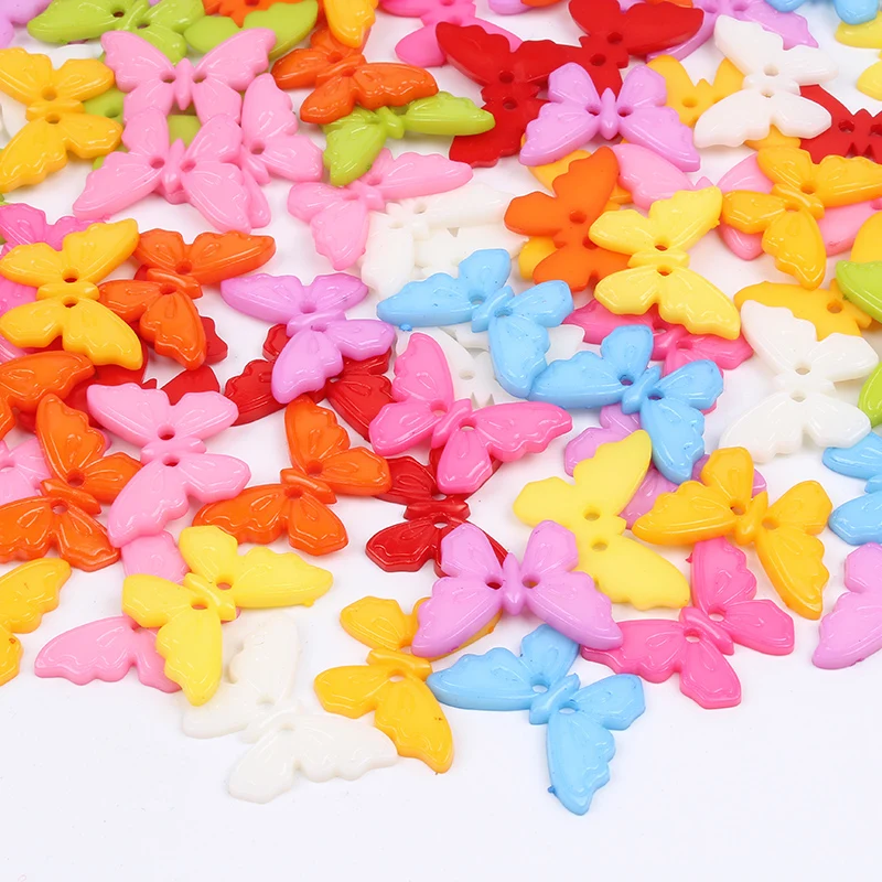 100pcs/lot Resin Butterfly Button DIY Sewing Tools Plastic butterfly buttons Garments Accessories Kids Handmade Button Craft