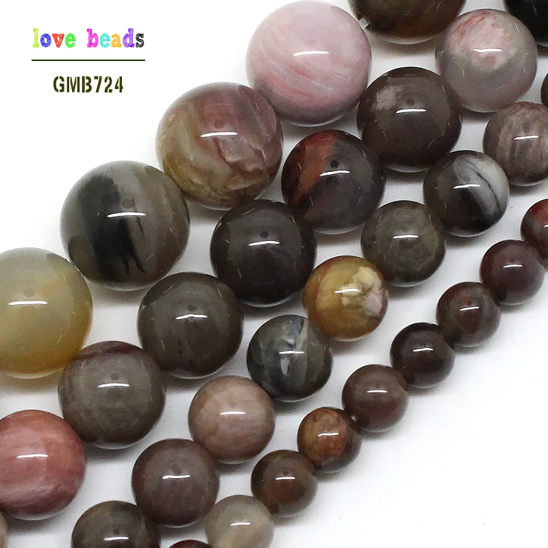 Natural Wooden Petrified Stone Round Loose Beads For Jewelry Making 15.5inch/strand Pick Size 6/8/10/12mm DIY bracelet (F00518)