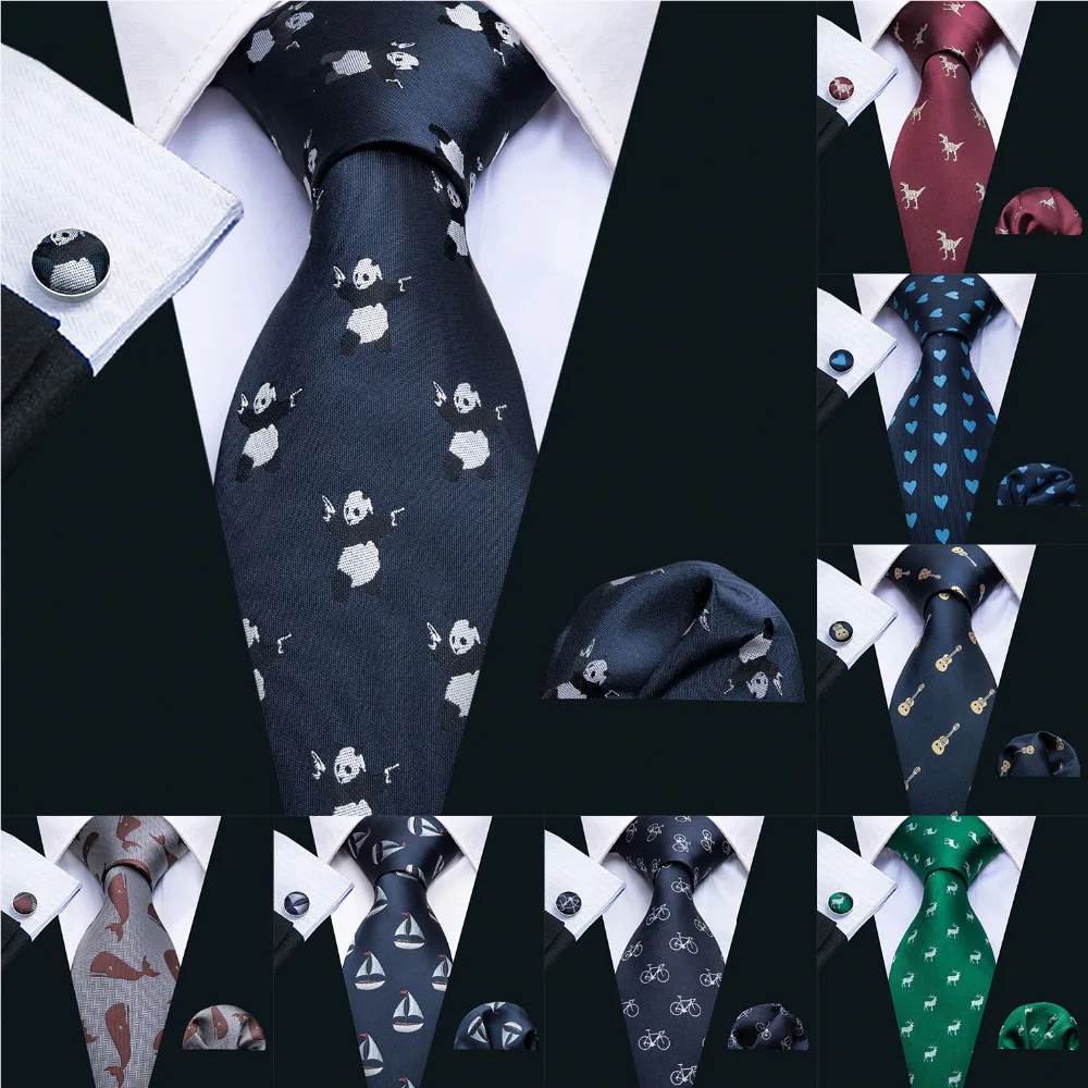 8.5cm Mens Tie Fashion Cartoon Necktie 9 Designs 100% Silk Ties For Men Barry.Wang Business Style Dropshipping Tie Set LS-09