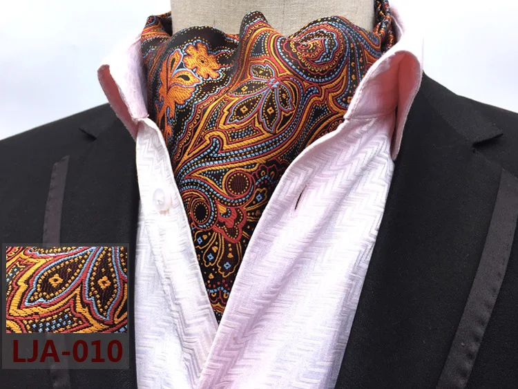 Lenço dos homens Gravata Moda Masculina Gravata Paisley 100% Seda Ascot Cravat Casual Jacquard Gravatas Woven Party Black Wedding Lot