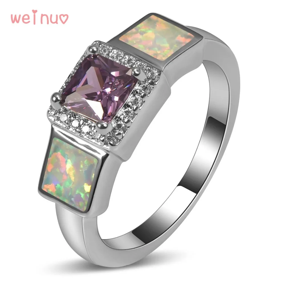 Weinuo Purpe Crystal White Opal White Crystal Ring 925 Sterling Silver Top Quality Jewelry Wedding Ring Size 5 6 7 8 9 10 11