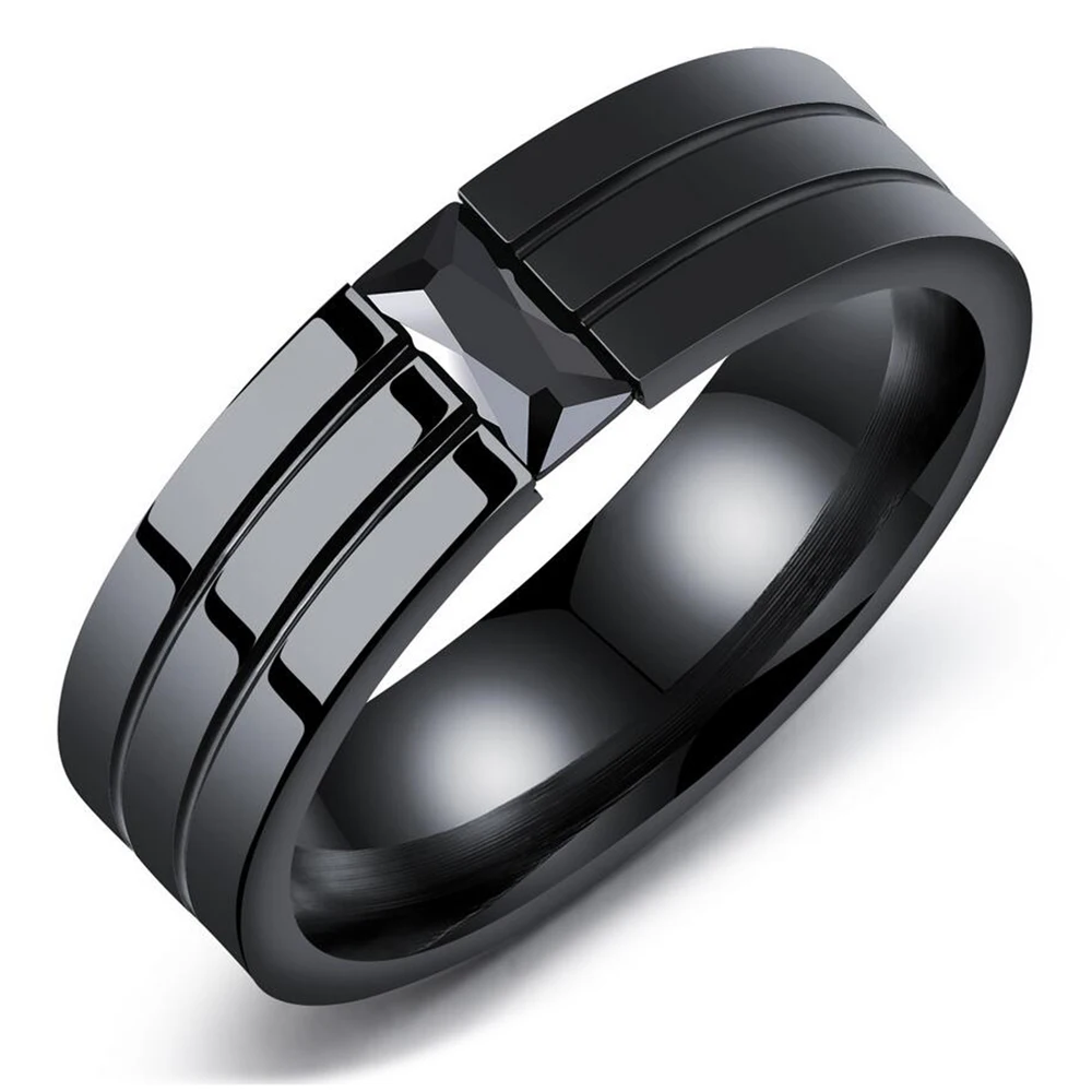 Personality CZ Crystals Titanium Steel Men\'s Rings Gun Plated Black Zircon Single Ring For Men Gifts Vintage jewelry