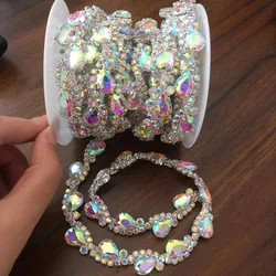 Good quality Crystal AB waterdrop S Shape Rhinestone Cup Chain Shine Colorful Rhinestone Trim DIY Wedding Dress Cloth Decoration