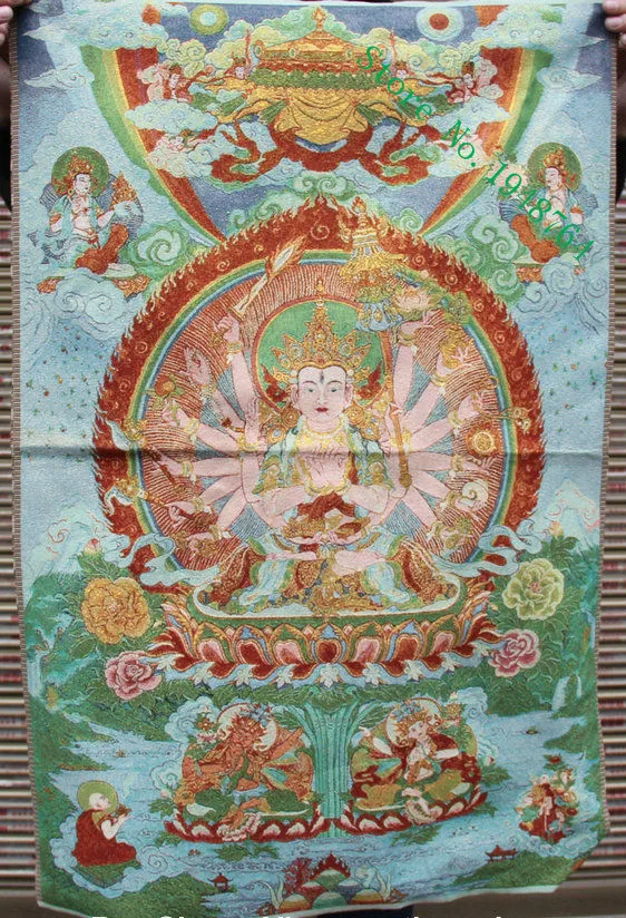 36 inch Tibet Silk embroidery 1000 Arms Avalokiteshvara Goddess Thangka Paintings Mural