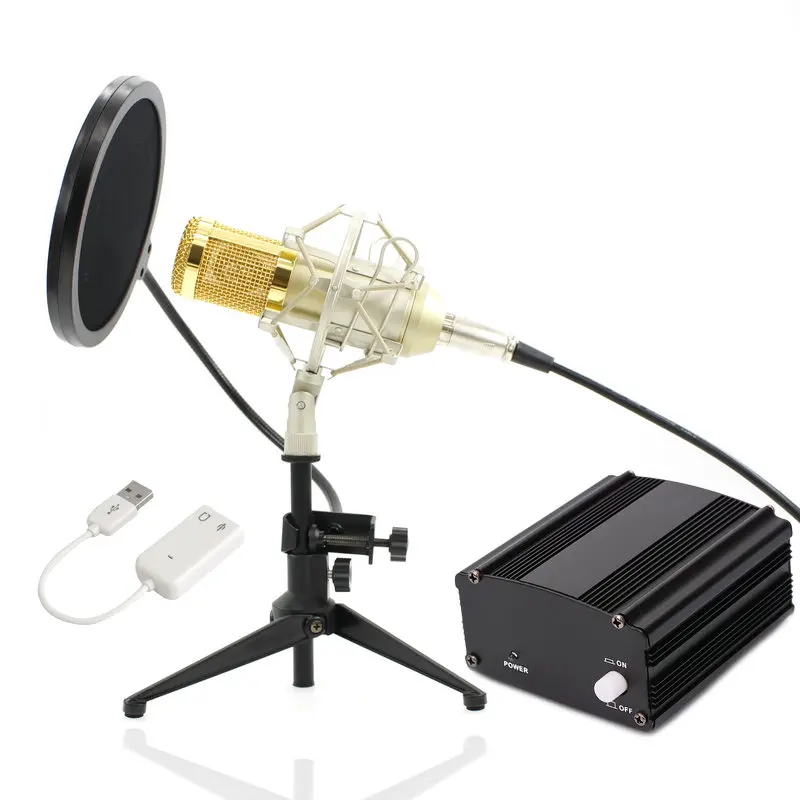 Full Set Metal Condenser microphone BM-800 bm 800 48V Phantom power sound card Studio mic computer Microphone