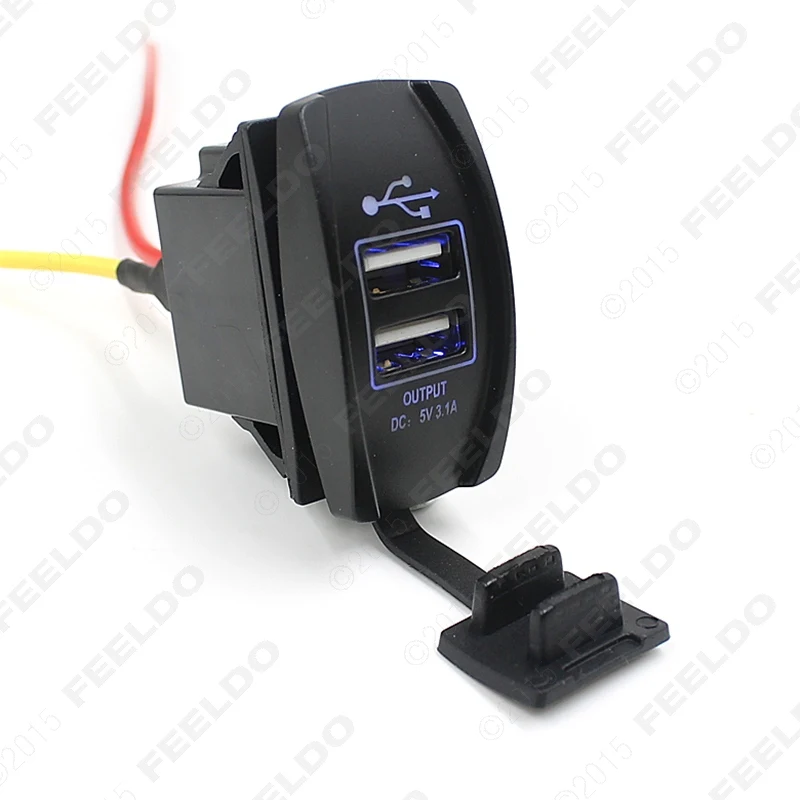 MOTOBOTS 1Pc Car/Motorcyle/Bus Switch Laser Etched 12V-24V Dual USB Charger with Blue LED Light for  #AM2113