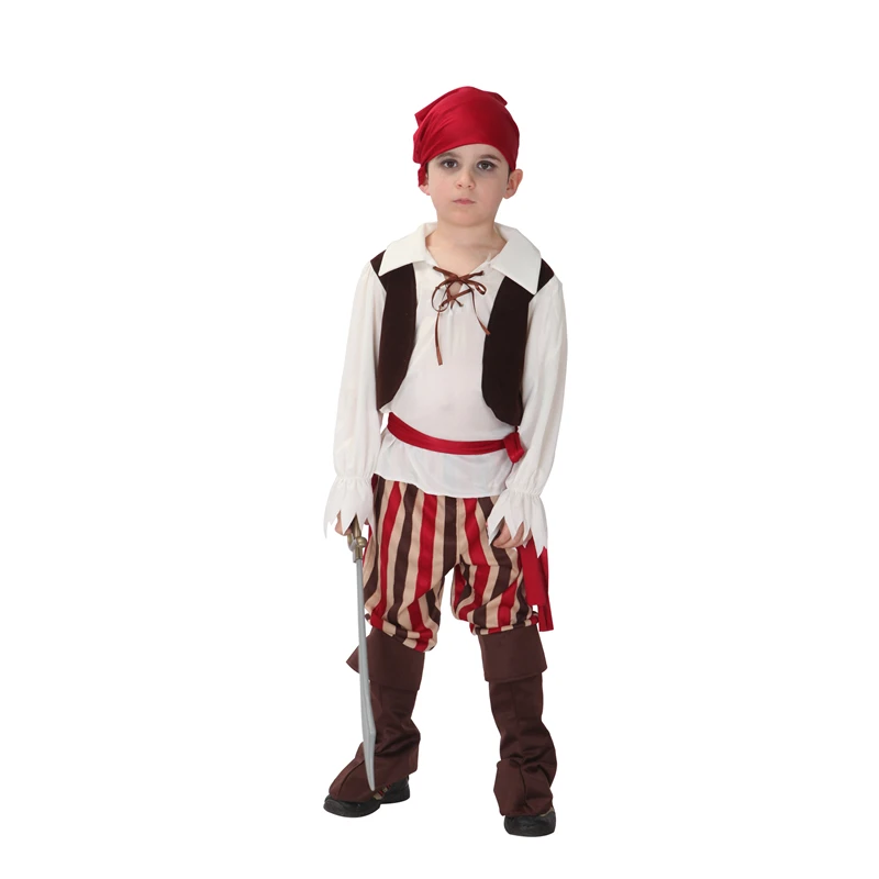 Fantasia infantil do capitão caribe, traje infantil de cabeça vermelha para meninos, cosplay de festa, carnaval, halloween