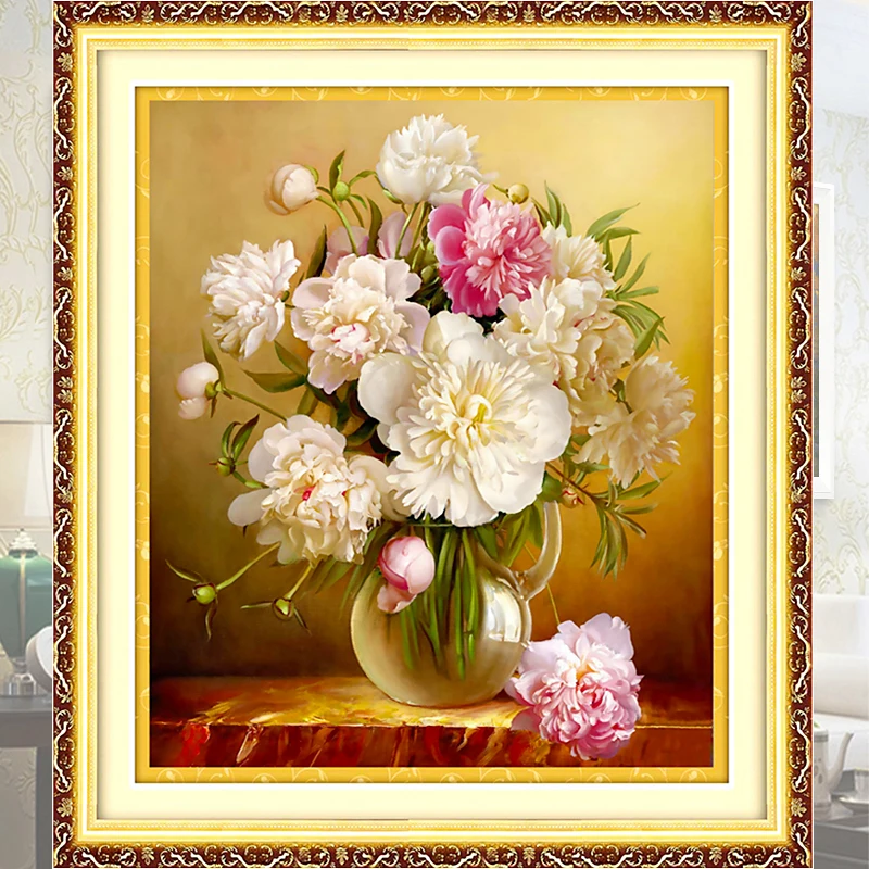 Needlework,DIY Cross stitch,Sets For Embroidery kits,Table vase lily peony floral flower Print counted Pattern Cross-Stitch