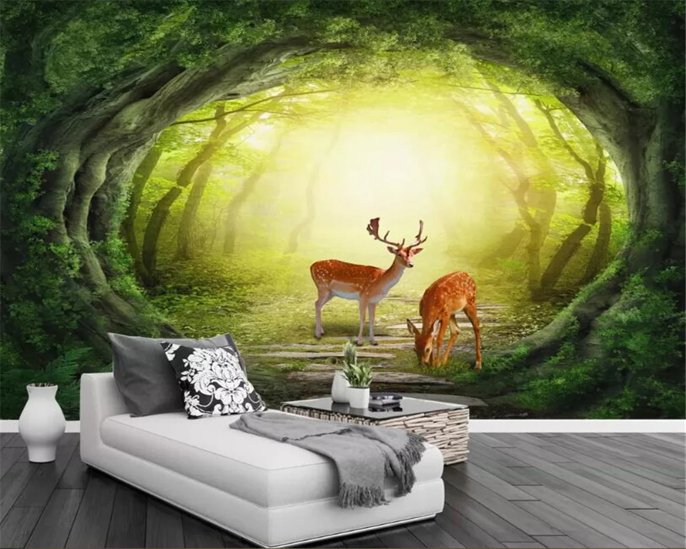 

Beibehang Custom 3d wallpaper fairy forest TV background wall natural scenery deer background wall papel de parede 3d wallpaper