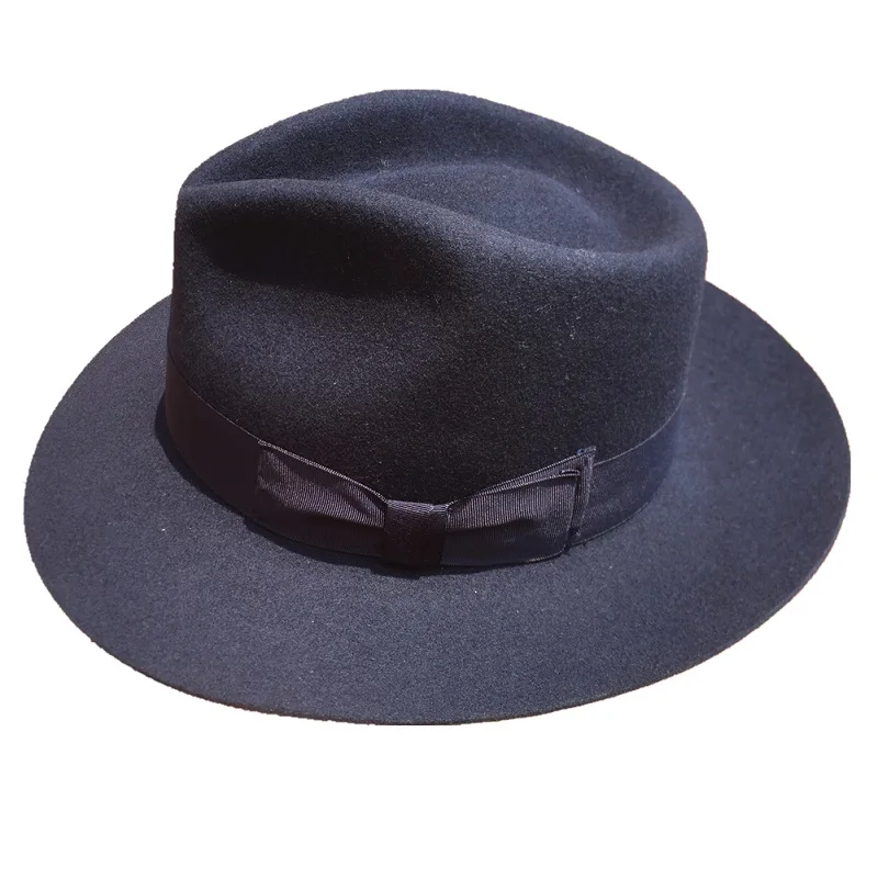 Classic Deep Blue Wool Men\'s Fur Felt Fedora Hat Gangsters Hipsters