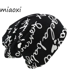 New Women's Warm Autumn Knitting Cotton Letter Style Spring Hat Ladies Beanie Scarf Cap Girls Gorros Women Skullies Bonnet