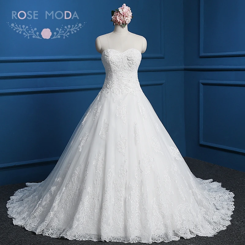 Rose Moda Strapless Princess Lace Wedding Ball Gown Real Photos