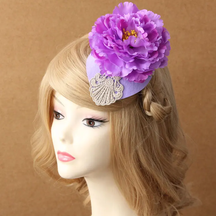 

Princess lolita hair accessories Vintage purple flower hair pin lady small lace hat lady's hat dress party homburg FJ-09