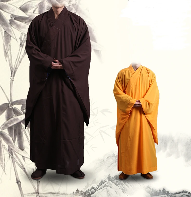 Free shipping cosplay Zen Buddhist  Robe Kung Fu Long Gown Shaolin Monk Uniform Suit Costume