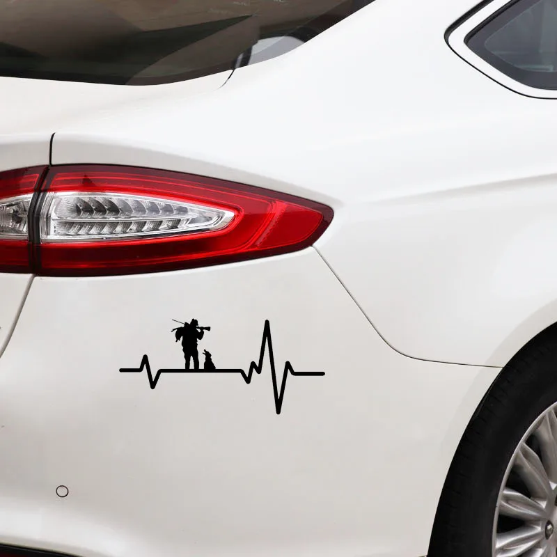 YJZT 16.7CM*7.8CM HUNTER Rifle Gun  Carry Duck Dog Heartbeat Vinyl Black/Silver  Car Sticker C22-1256