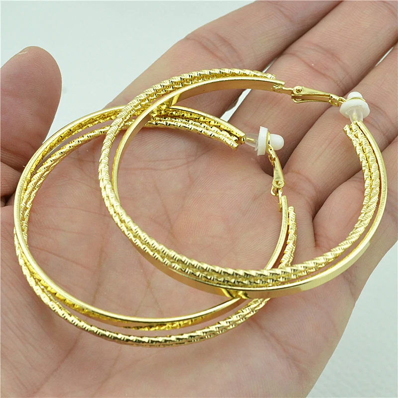 Big Circle Clip on the ear ring No ear hole Without piercing Earrings for women Fashion jewelry Accessories Gold Silver Plating