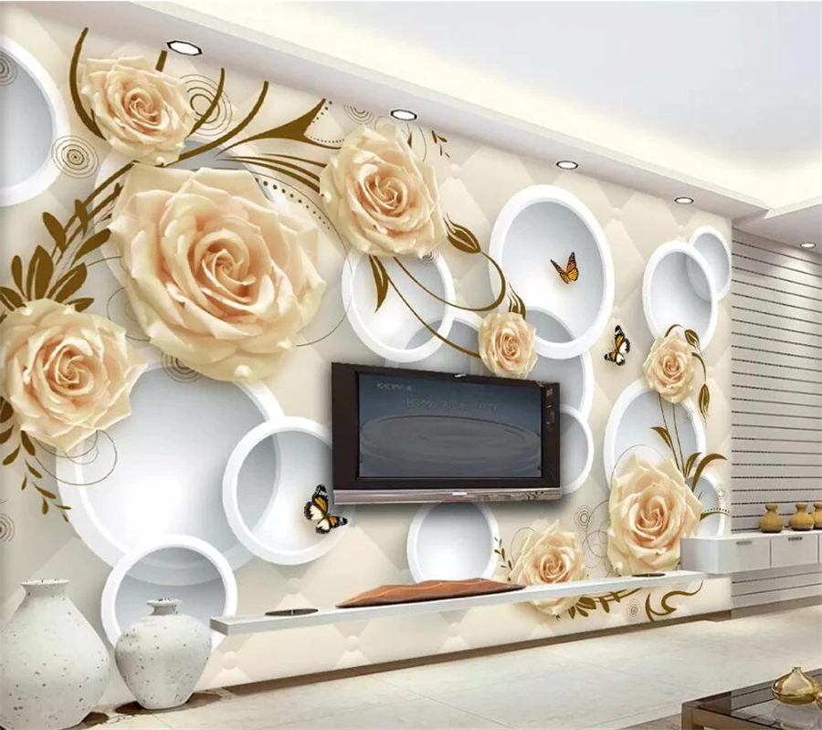 

beibehang Custom wallpaper 3d mural yellow rose vine 3D solid circle soft pack TV background wall papers home decor 3d wallpaper