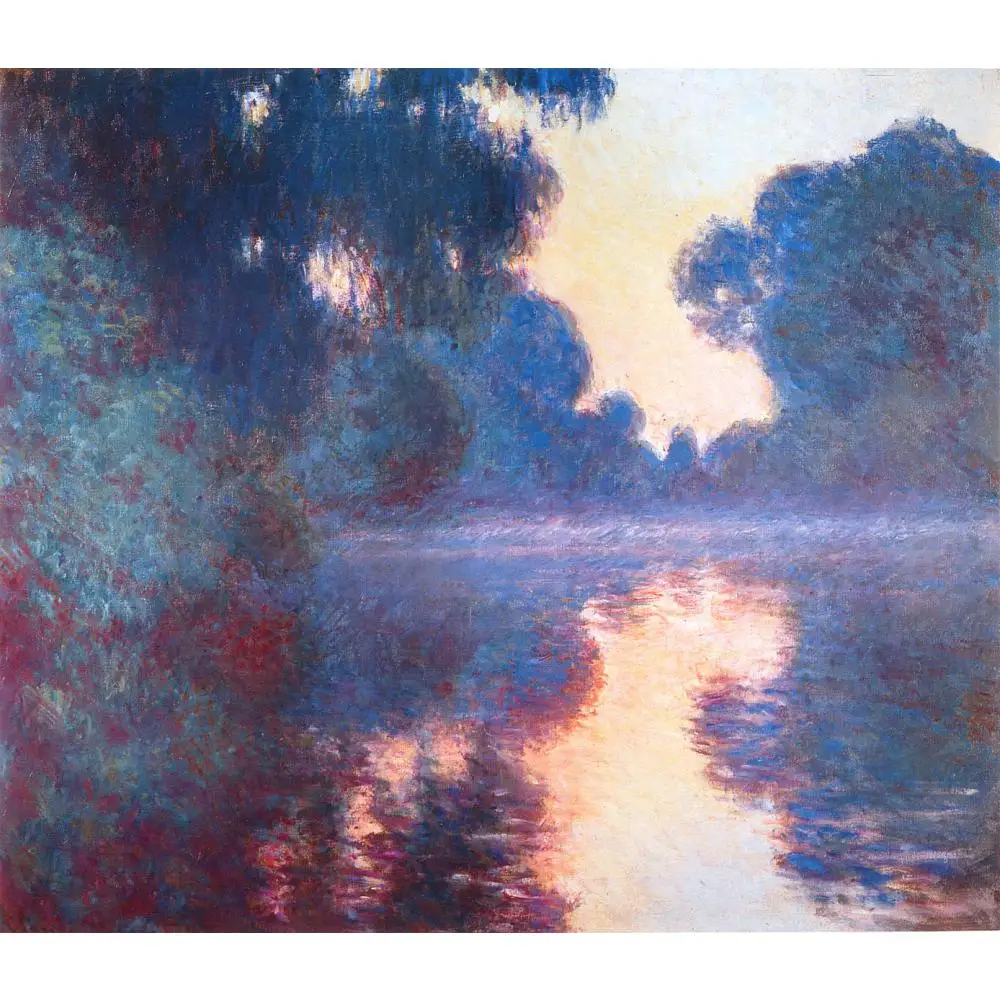 

Handmade Oil Painting Reproduction of Claude Monet High Quality Misty Morning on Seine in Bue for Living Room Wall Hanging Decor