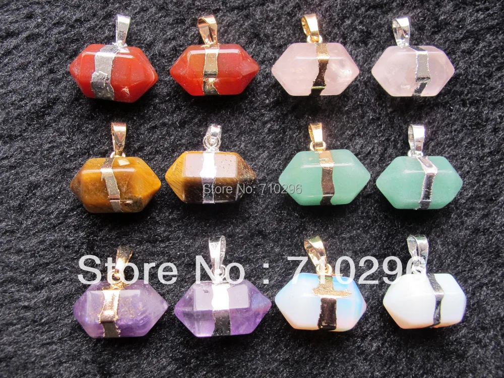 Wholesale 20pcs Mixed lot Stone Pendants natural Gem stone Point Pendant for jewelry necklace diy