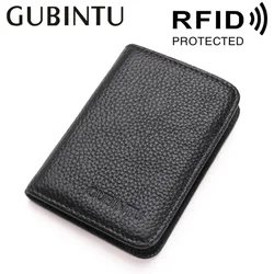 Slim Genuine Leather RFID Card Protection Men Credit Card Holder Card Case Small Wallet For Man Black Coffee