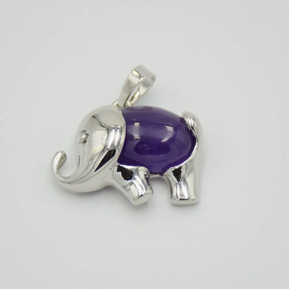 Energy Cute Elephant Pendants Charm Natural Amethysts Rose Quartzs Crystal Opal Lapis Stone Necklace Pendant Girl Child Jewelry