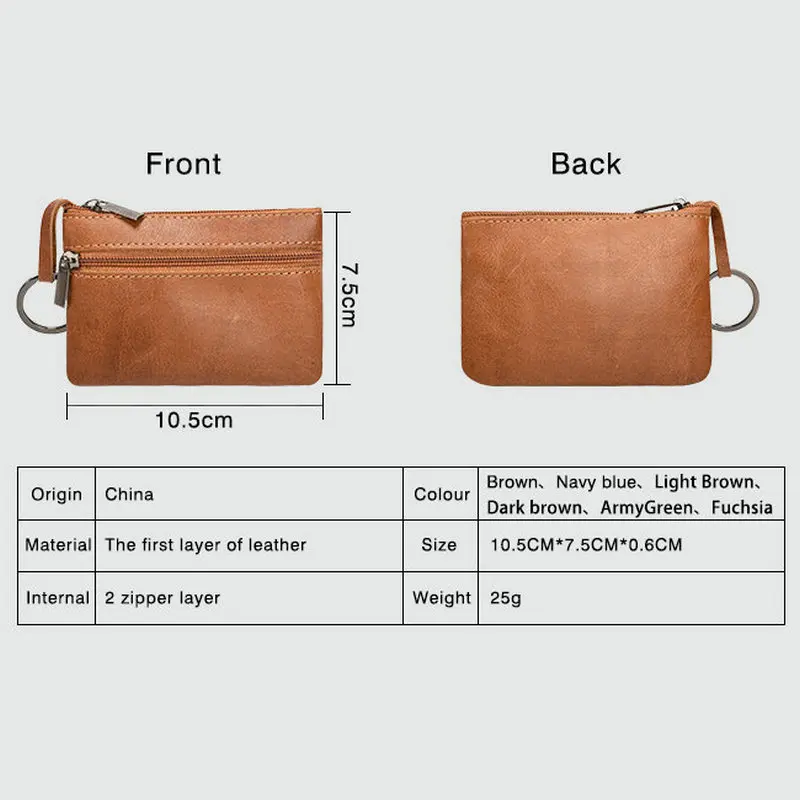 GENODERN Women\'s Genuine Leather Coin Purse Men\'s Mini Pouch Change Wallet with Key Ring Small Coin Holder Card Case