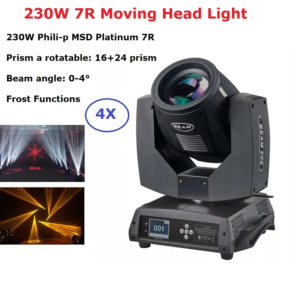 

4Pcs/Lot 230W 7R Beam Light DMX512 Control Moving Head Light Professional Stage Party Lighting Dj Light Effect Wash Lights Party