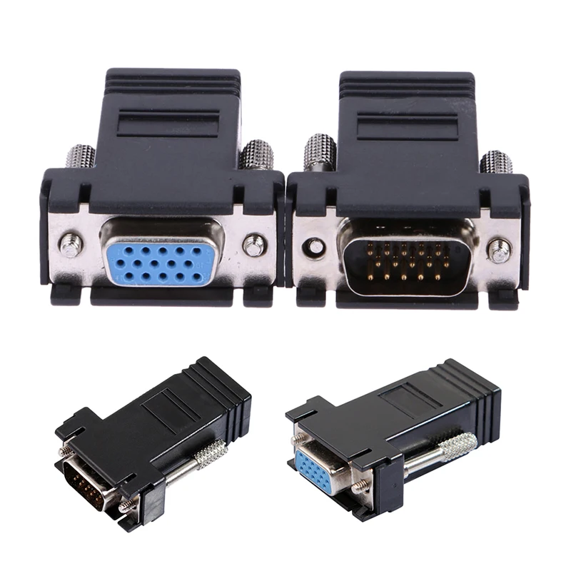Extensor VGA hembra/macho a Lan Cat5 Cat5e/6 RJ45, adaptador Ethernet hembra macho a hembra, conector convertidor VGA a RJ45