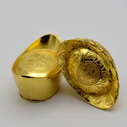 Feng Shui Decorating Auspicious Golden Chinese Wealth Gold Ingots Mascot Metal Crafts To Fake Something Antique Acer Home Decor