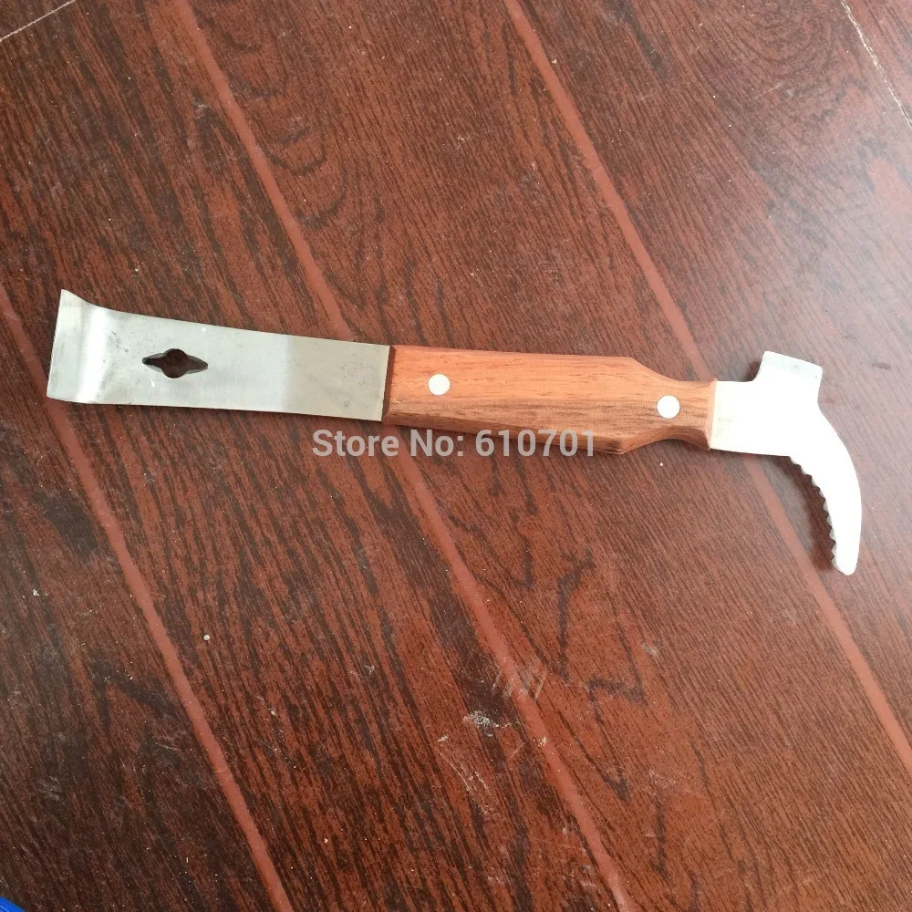 26 سنتيمتر أداة طويلة مربي النحل 'j' على شكل رشاقته مدمن مخدرات المقاوم للصدأ مكشطة الصلب مقبض خشبي أداة للمناحل