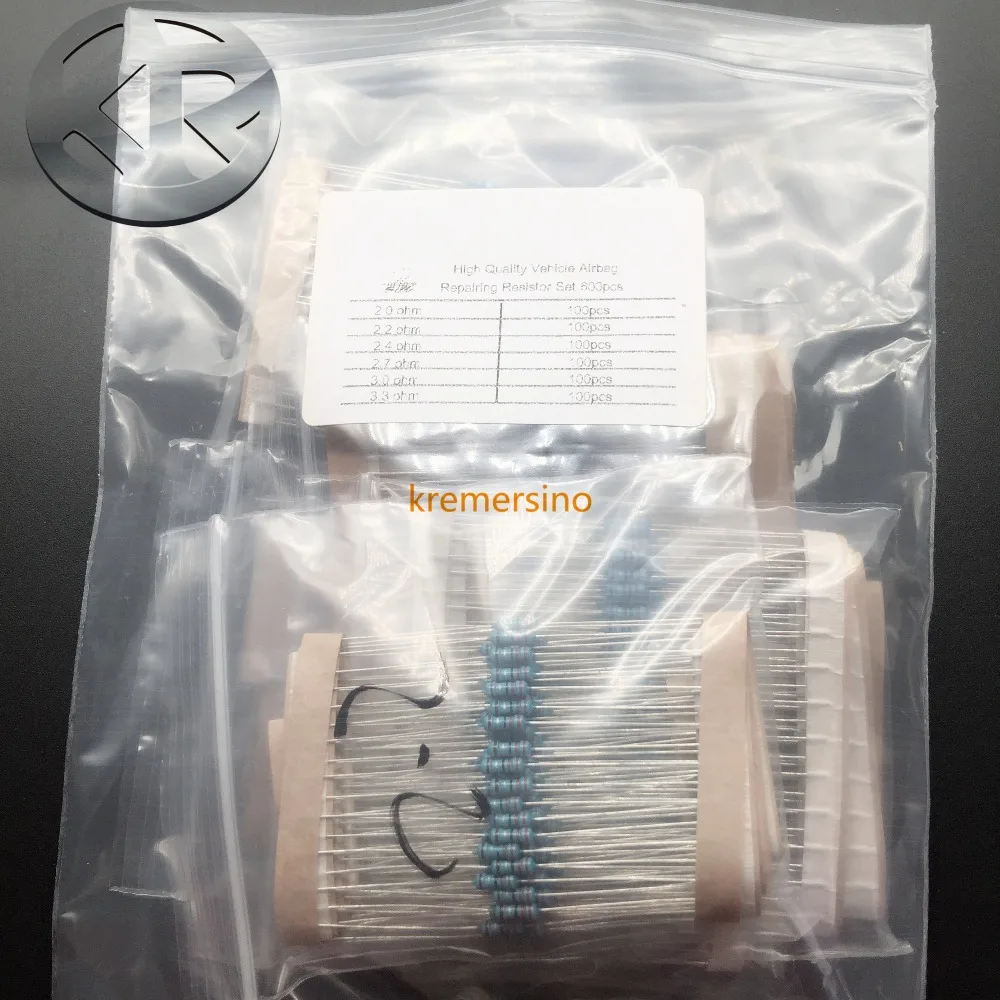 Resistor set for Vehicle Airbag Repairing 2ohm 2.2ohm 2.4ohm 2.7ohm 3.0ohm 3.3ohm  600 pieces of resistor