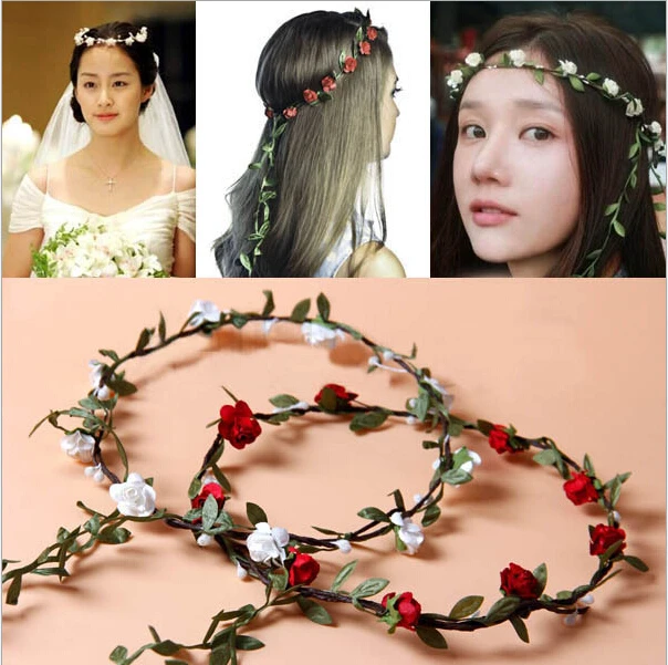 

Hand Made Artificial Flower Floral Garland Bridal Hair Headpiece Headband Wedding Tiaras Hair Accessories For Women