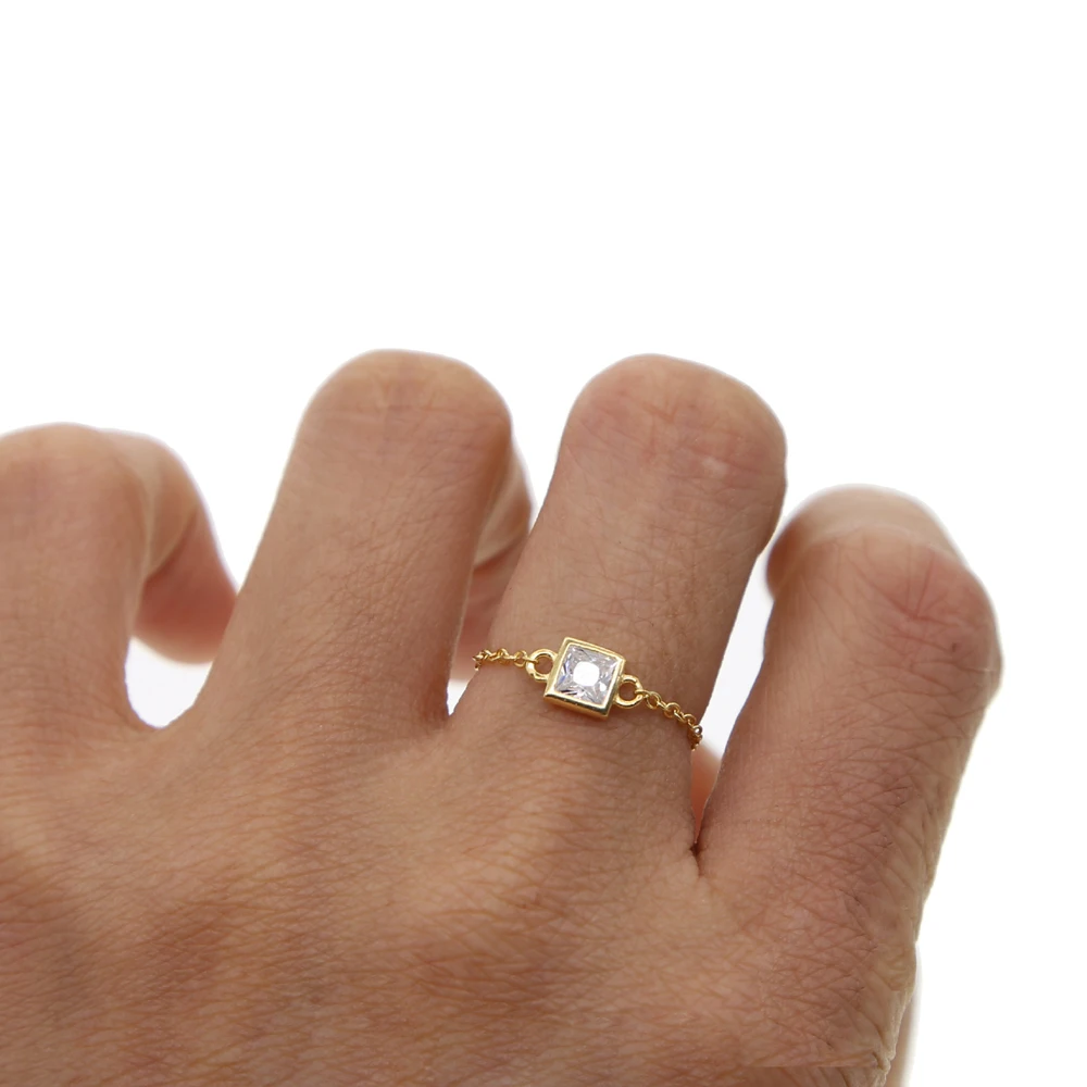 CZ Rings Female Ring Bijoux Newest White bezel Zirconia minimal geomtric thin chain cz charm Wedding Engagement Rings For Women