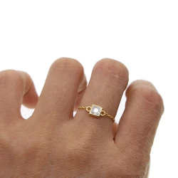 CZ Rings Female Ring Bijoux Newest White bezel Zirconia minimal geomtric thin chain cz charm Wedding Engagement Rings For Women