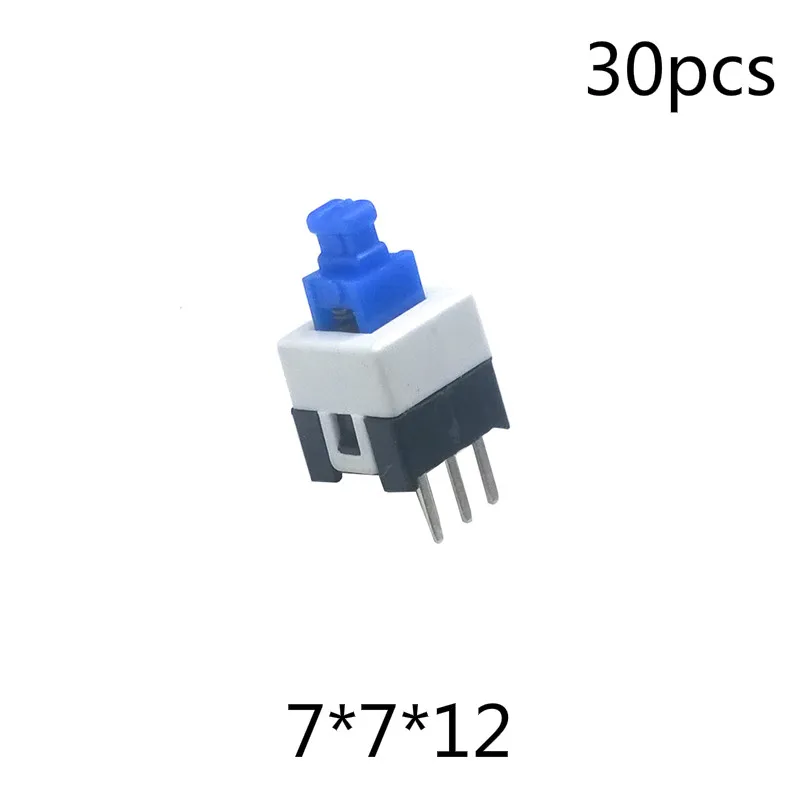 30 pieces/lot 7*7*12mm DIP 3 Pin Mini Self-locking Push Button Switch Multimeter DPDT 7x7x12