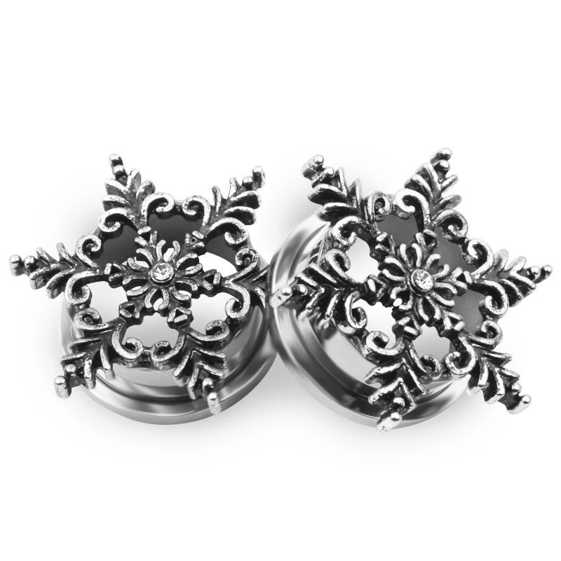 2pcs Vintage Double Flesh Stainless Steel Ear Plugs Tunnels Stretchers Retro Rose Flower Ladybug Ear Gauges Piercing Oreja Gifts