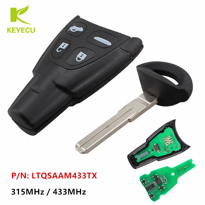 KEYECU New Replacement Remote Key Fob 315MHz / 433MHz PCF7946AT for SAAB 9-3 9-5 2003-2009 P/N: LTQSAAM433TX