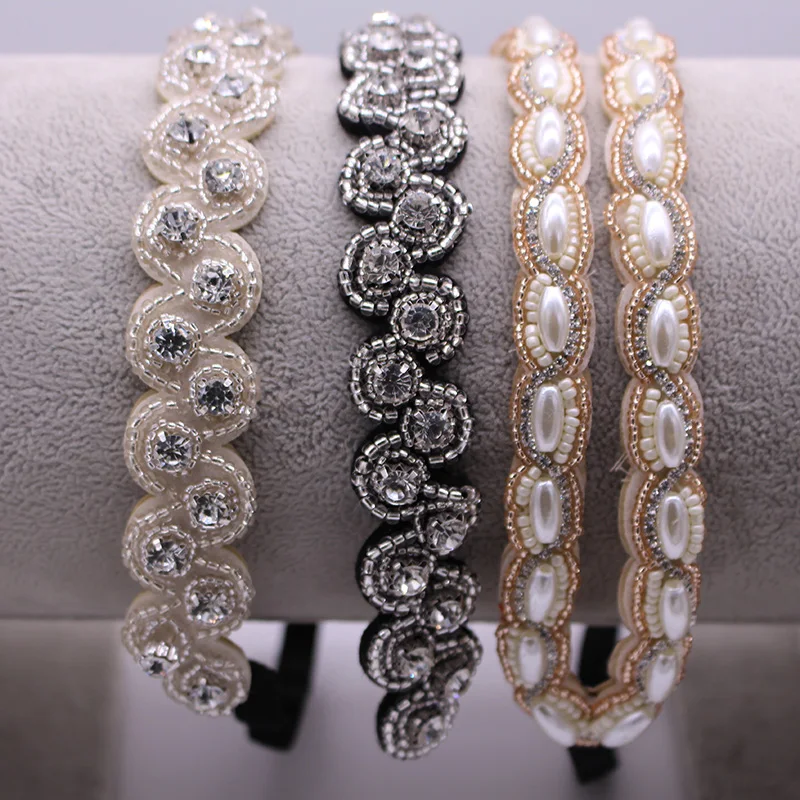 Wedding Bridal Vintage Rhinestone Braided Headband Pearl flower Elastic Hair Band For Women & Girls Hair Accessories