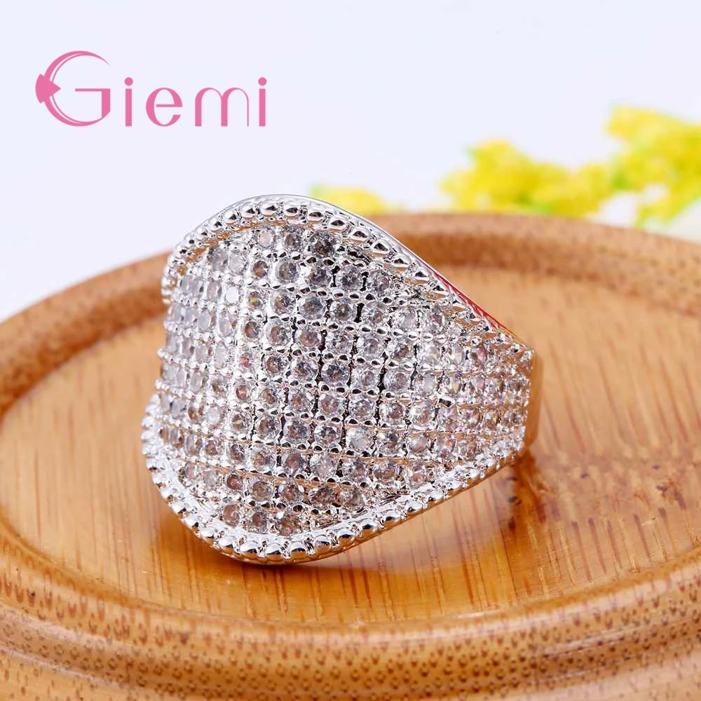 Classic Fashion Geometric Shape Crystal Ring Engagement Bridal Wedding Ceremony Jewelry 925 Sterling Silver and CZ