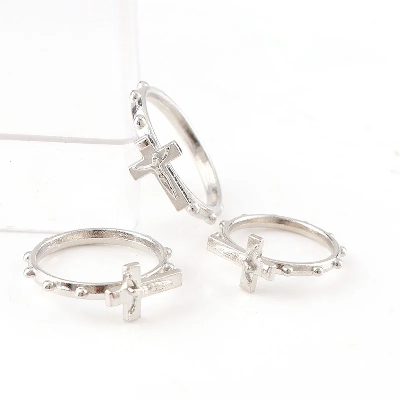 Cross Religious Ring Set 12PCS/pack Silver Color Catholic Wedding Ring Catholic Crucifix Ring Religious Wedding Jewelry Gifts
