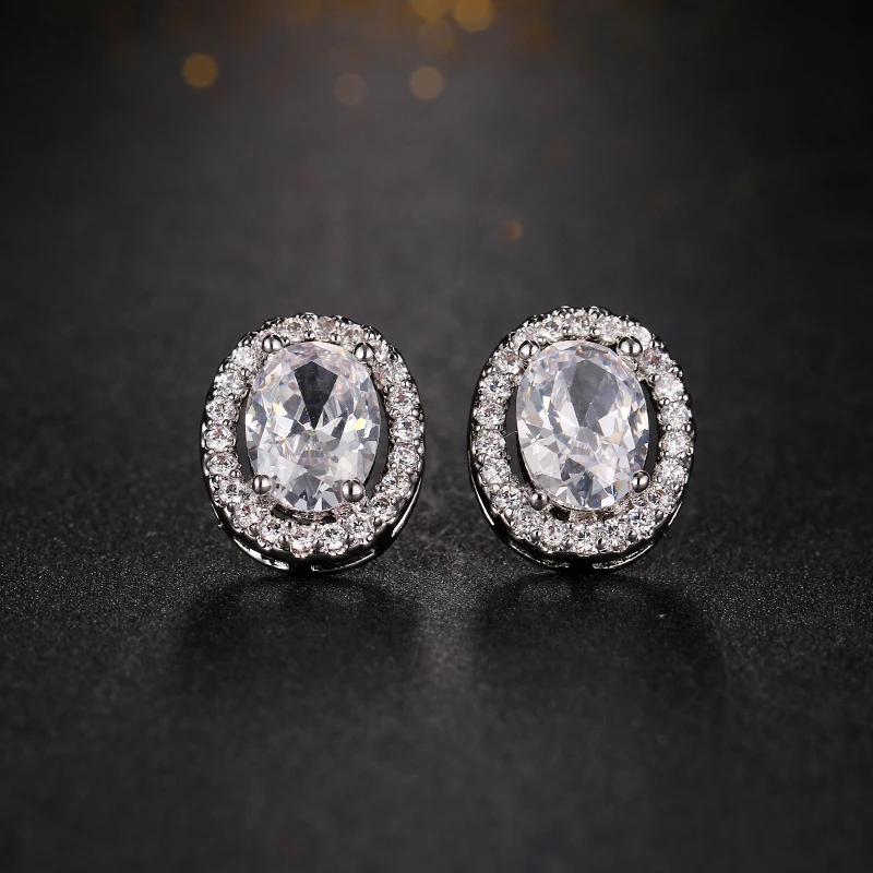 EMMAYA New Hot Popular Luxury Oval Zircon Stud Earrings Elegant White Gold-Color Plated Earrings for Women