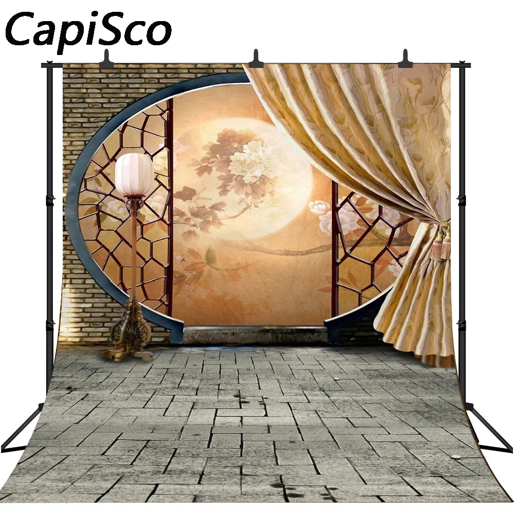 Capisco Chinese Style Photography Backdrops Moon Flower Round Door Brick Wall Photo Background Customize 3d Profissional