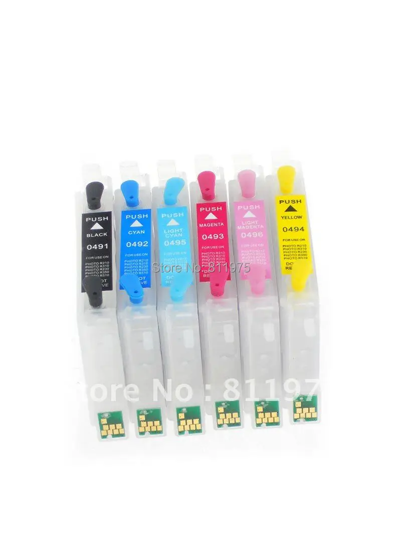 Free Shipping T0491 T0492 T0493 T0494 T0495 T0496 refillable ink cartridge for epson  R210 R230 R310 R350 RX510 RX630 RX650