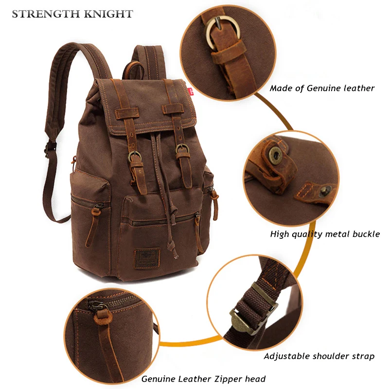 New Fashion Men\'s Backpack Vintage Canvas Backpack School Bag Men\'s Travel Bags Large Capacity Travel Laptop Backpack Bag