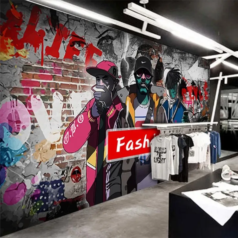 Custom wallpaper hand-painted personality street fashion doodle hip hop clothing store tooling background wall painting