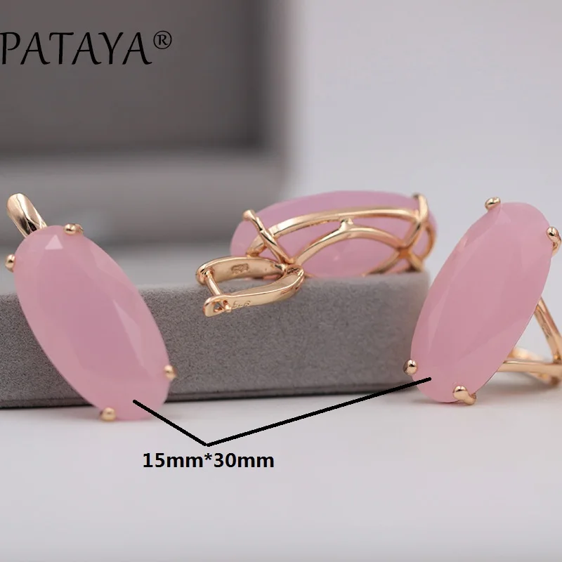 PATAYA New Fine Jewelry Set For Women Fashion Wedding 585 Rose Gold Color Oval Artificial Cubic Zircon Blue Earrings Rings Sets