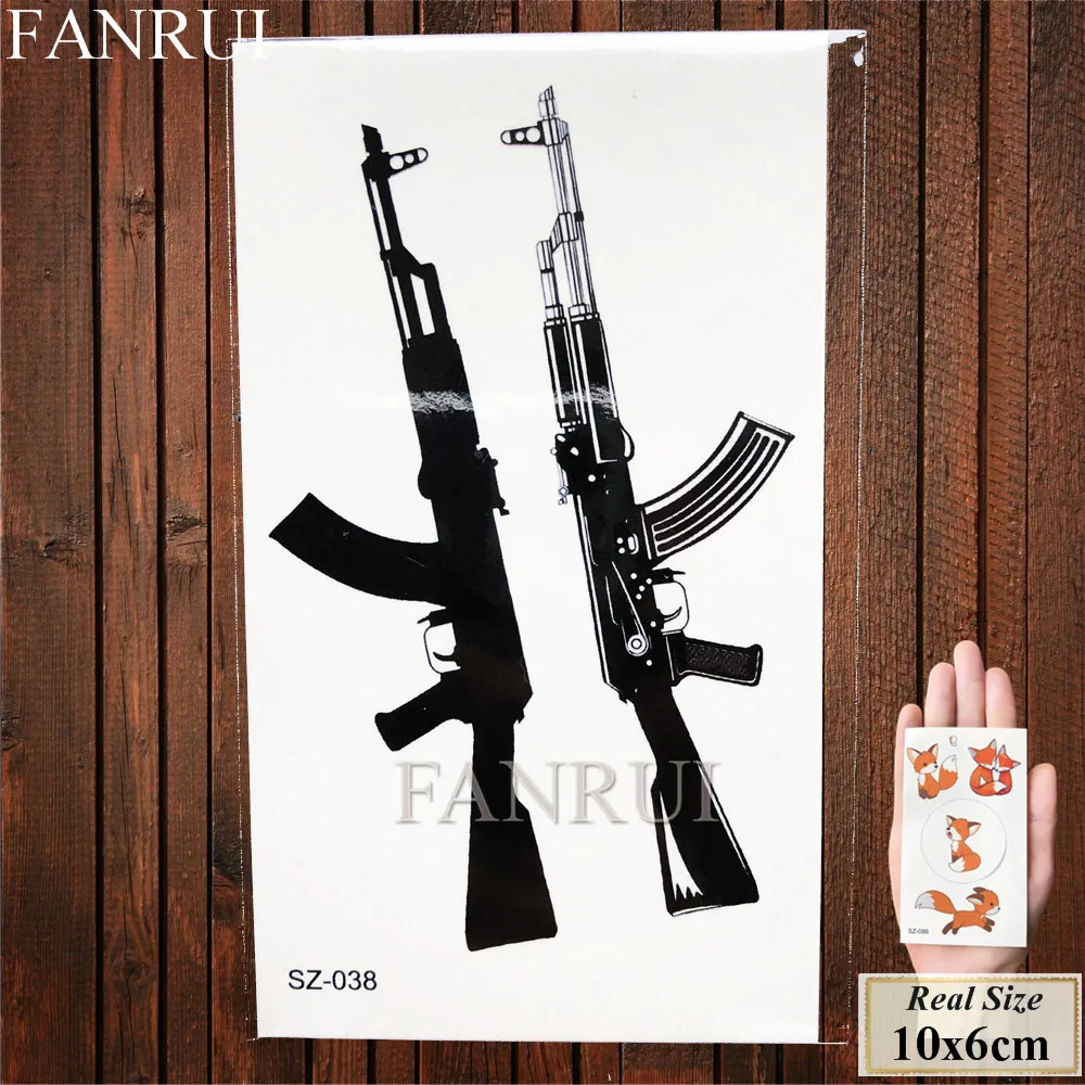 FANRUI Sexy Gun AK47 AK Temporary Tattoos Men Arm BATTLEGROUNDS PUBG Art Weapon Tattoos Stickers Women Fake Waterproof Tatoos